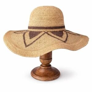 Angela & William Sun Hat Tan Brown Raffia Wide Brim UPF 50+ Beach Resort READ